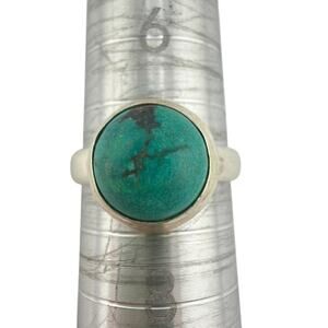 Blue Green Turquoise Cabochon Matrix 925 Sterling Silver Ring Size 7